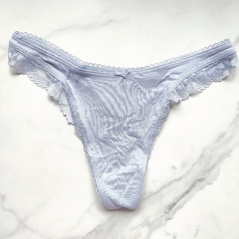 NWT VICTORIA'S SECRET STRETCH COTTON LACE-TRIM HIGH-LEG SCOOP THONG PANTY IN CRE